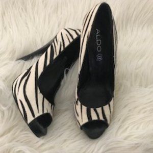 ALDO PEEP TOE ZEBRA SHOES Size 6.5